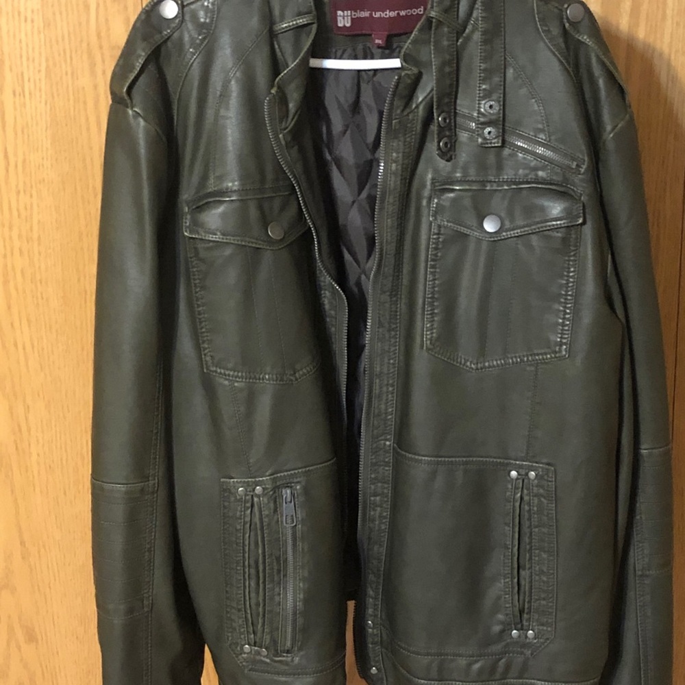 Olive green, Blair Underwood leather jacket.  3xl